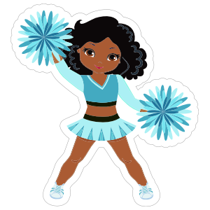 Cartoon Cheerleader with Teal Pom Poms Sticker
