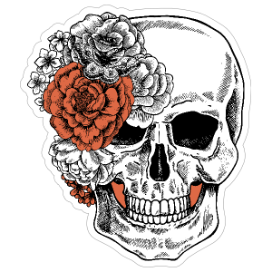 Skull With Side Bow Of Flowers Sticker